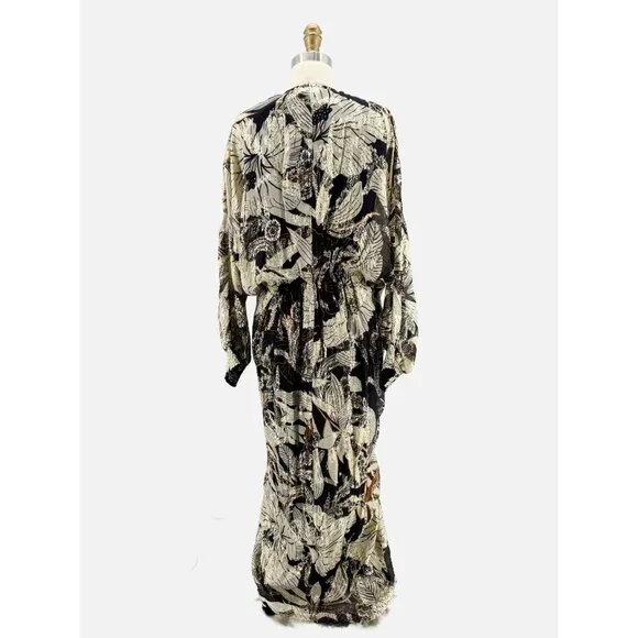 Ranna Gill Anthropologie Ruched Black Gold Brocade Midi Dress M - Picture 6 of 11